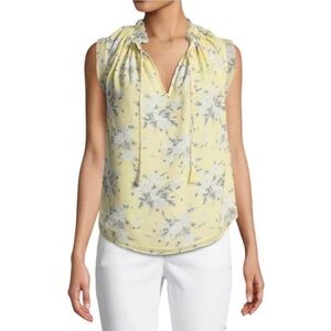 REBECCA TAYLOR Sleeveless Lemon Rose-Print Silk Blouse 4 NWT